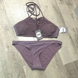 IKA-Kǔl Two Piece Crochet Bikini. Beautiful dusty pink color. Size L. NWT.